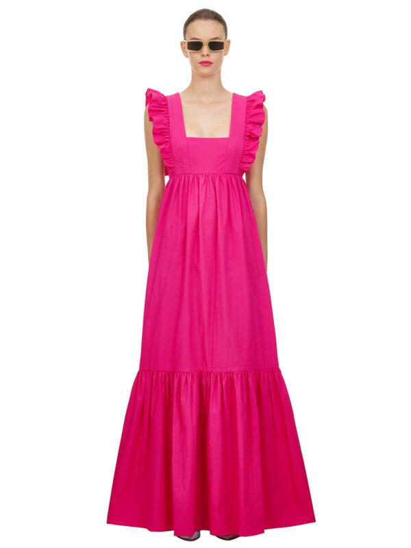 3267-au 12 pink self portrait fuschia cotton poplin maxi dress