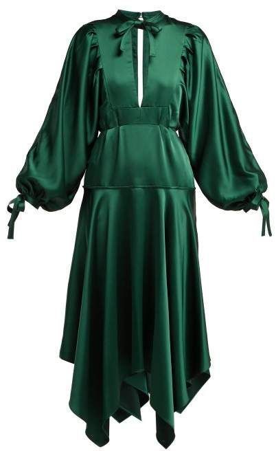 3267-emerald green handkerchiefhem satin dress au 10 au 12 green