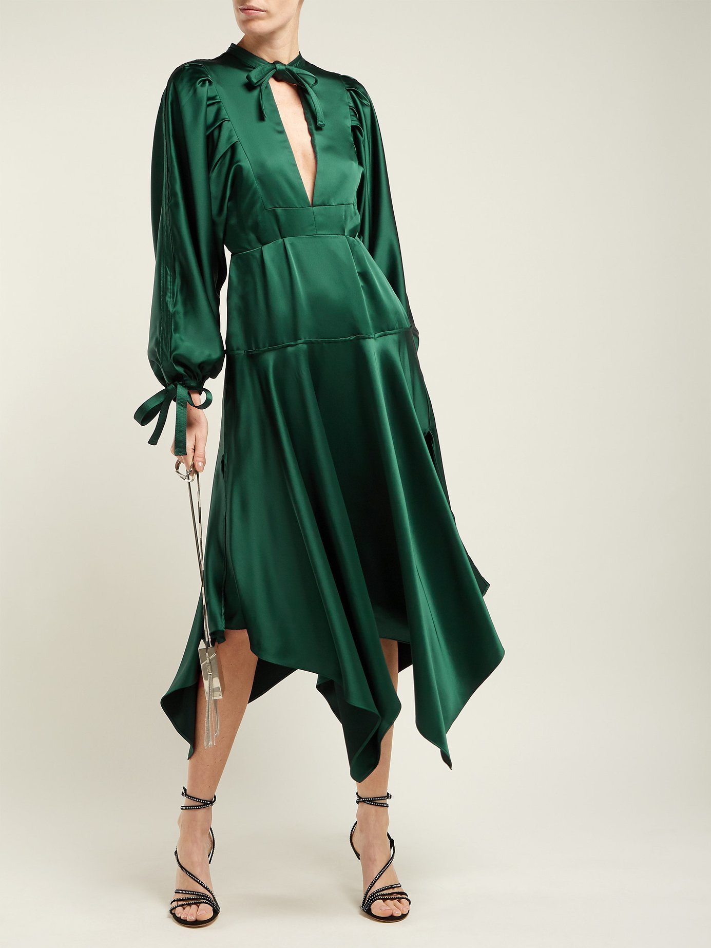 3267-selfportrait au 10 au 12 emerald green handkerchiefhem satin dress