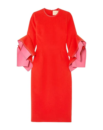 Roksanda Duo Tone Red Pink Ronda Midi Designer Dress Hire