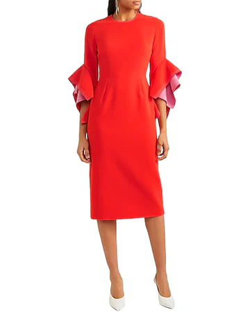 Roksanda Duo Tone Red Pink Ronda Midi Designer Dress Hire