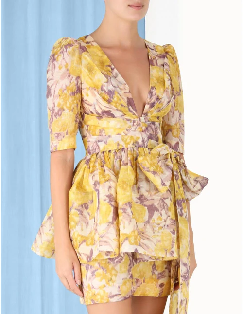Zimmermann High Tide Peplum Mini Designer Dress Hire