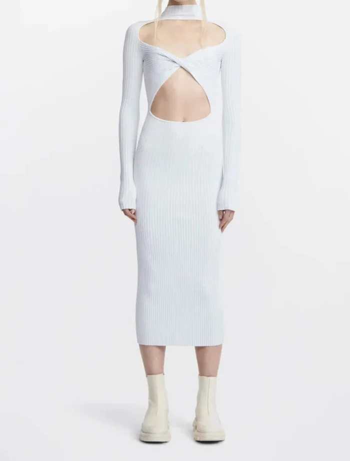 Dion Lee Clear Blue Stripe Rib Twist Designer Dress Hire