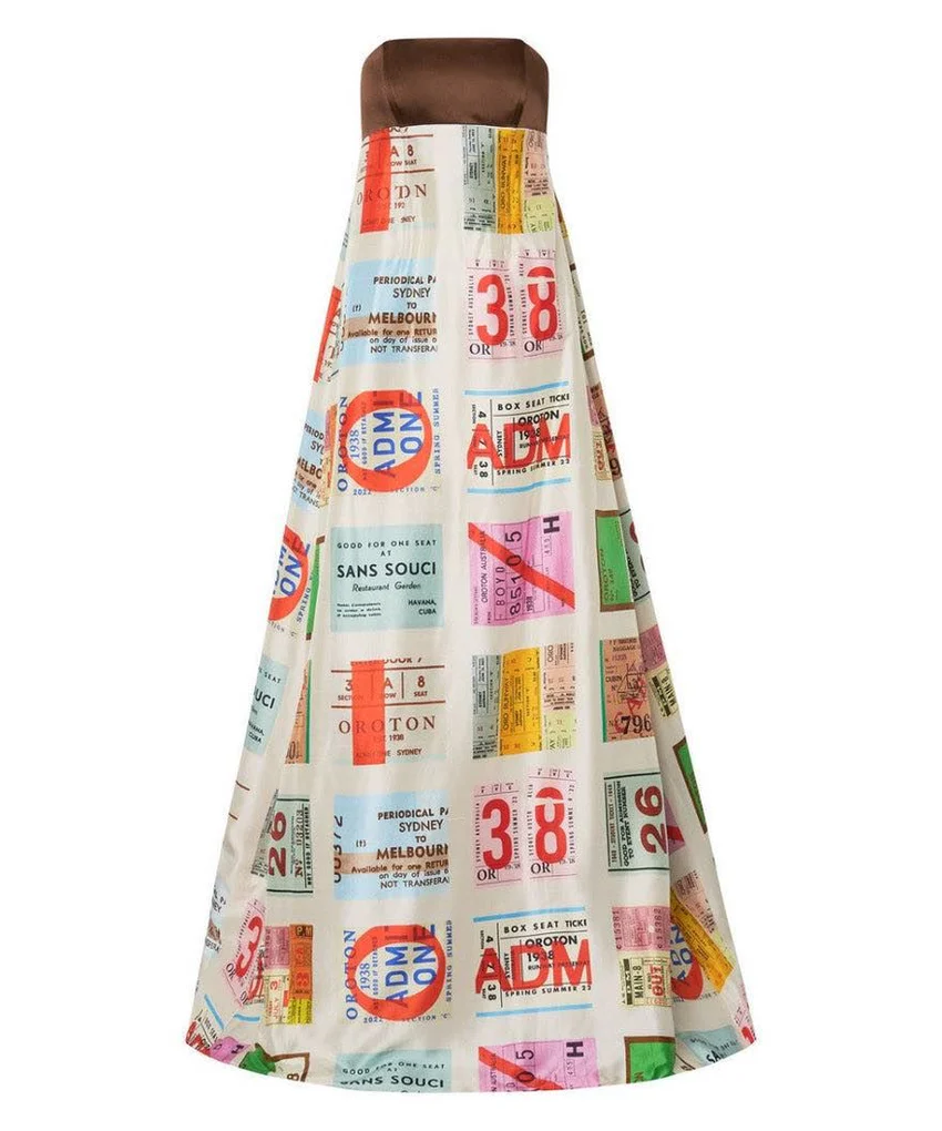 Oroton Ticket Print Gown for rent