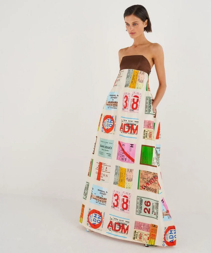 Oroton Ticket Print Gown for rent