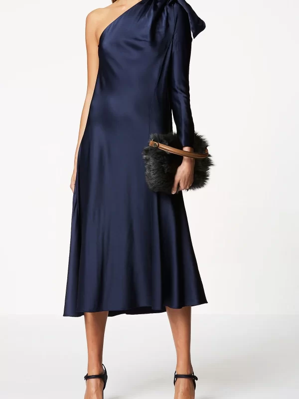 Scanlan Theodore One Shoulder Navy Satin Designer Dress Hire