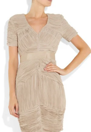 Burberry London Ruched Pleated Chiffon Cocktail Designer Dress Hire
