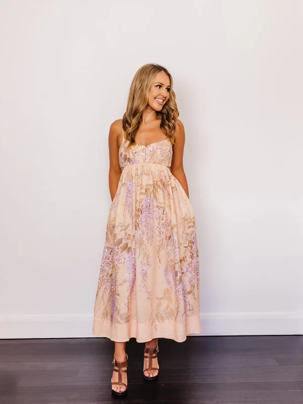 Zimmermann Rosa Bralette Midi Peach Designer Dress Hire