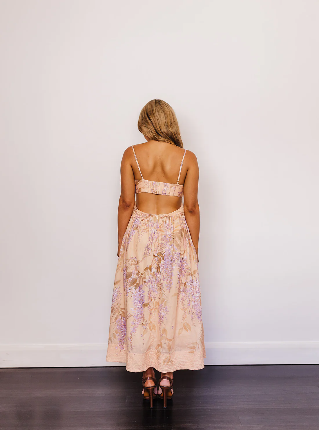 Zimmermann Rosa Bralette Midi Peach Designer Dress Hire