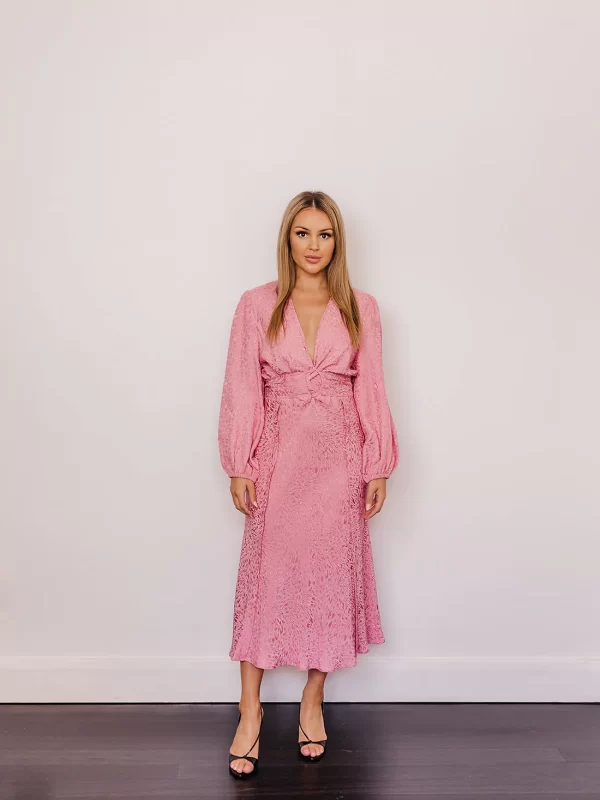 Details & Care Condition Returns Delivery Scanlan Theodore Pink French Textured Weave Designer Dress Hire