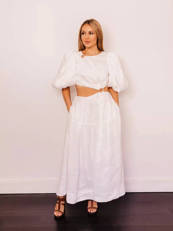 Aje Vanades Cut Out Ring White Midi Designer Dress Hire