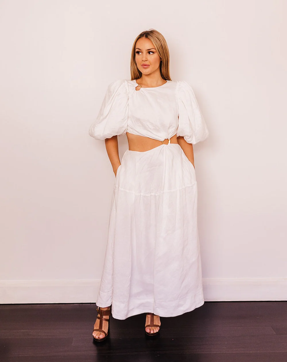 Aje Vanades Cut Out Ring White Midi Designer Dress Hire