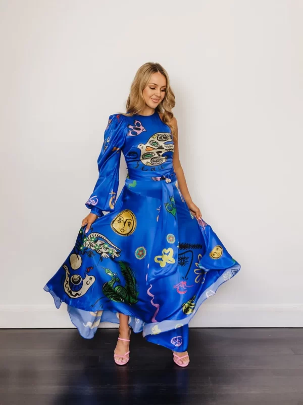 Alemais Soleil One Shoulder Blue Midi Designer Dress Hire
