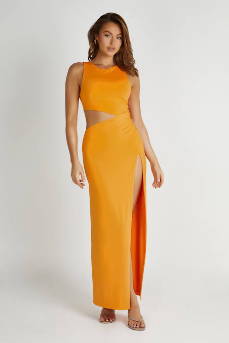 meshki orange dress Maggie Cupro Halter Mini / | in every sense Meshki Vienna Slinky Maxi Dress