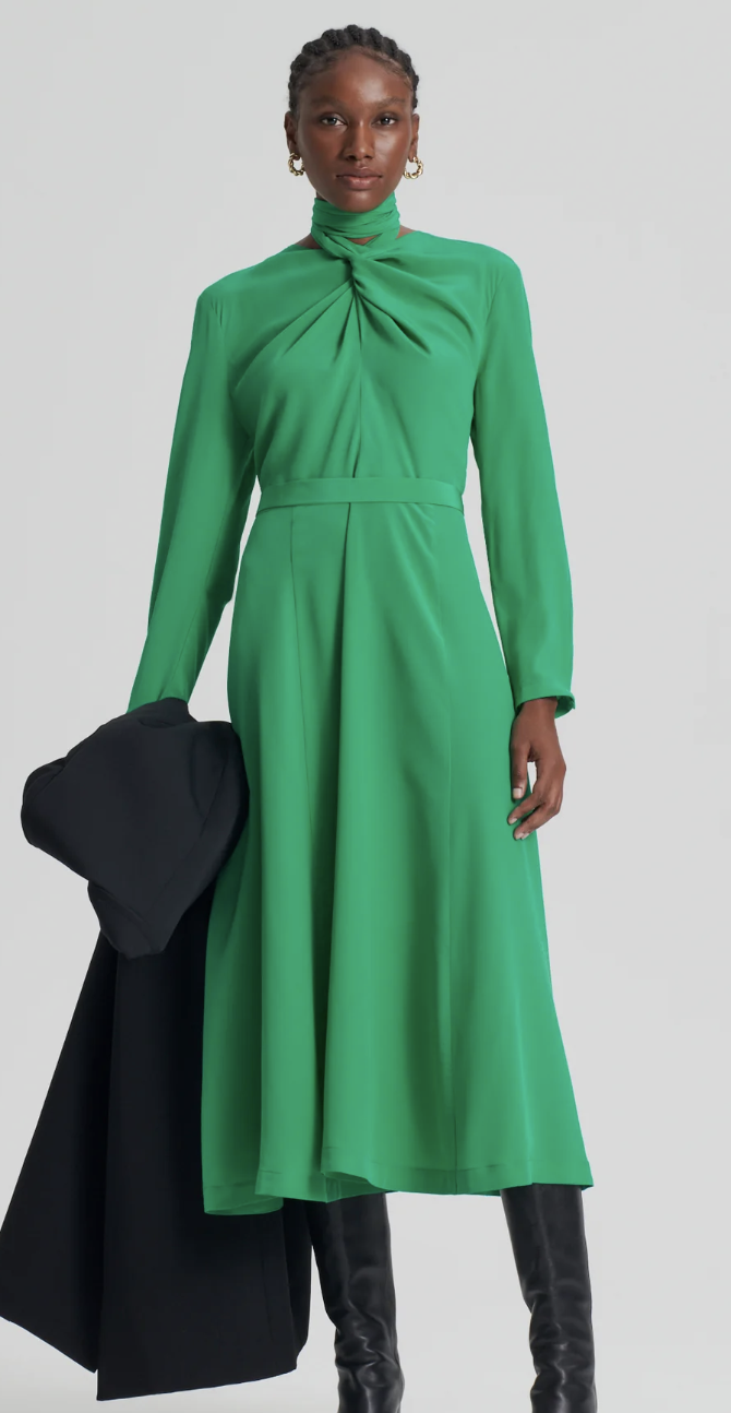 Scanlan Theodore Silk Drape Neck Dress Emerald – Rent a Dress