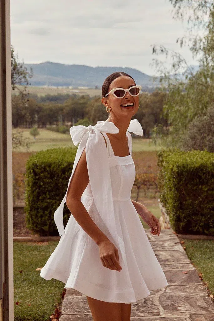 womens cream mini dress Mya Satin - US 6 Godet Design:DM14 sophisticated look Womens Summer Dresses Wrap