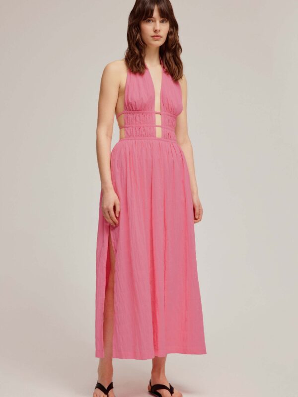 3547-Ruched-Halter-Maxi-Dress-Bright-Pink 0003 2000x crop center