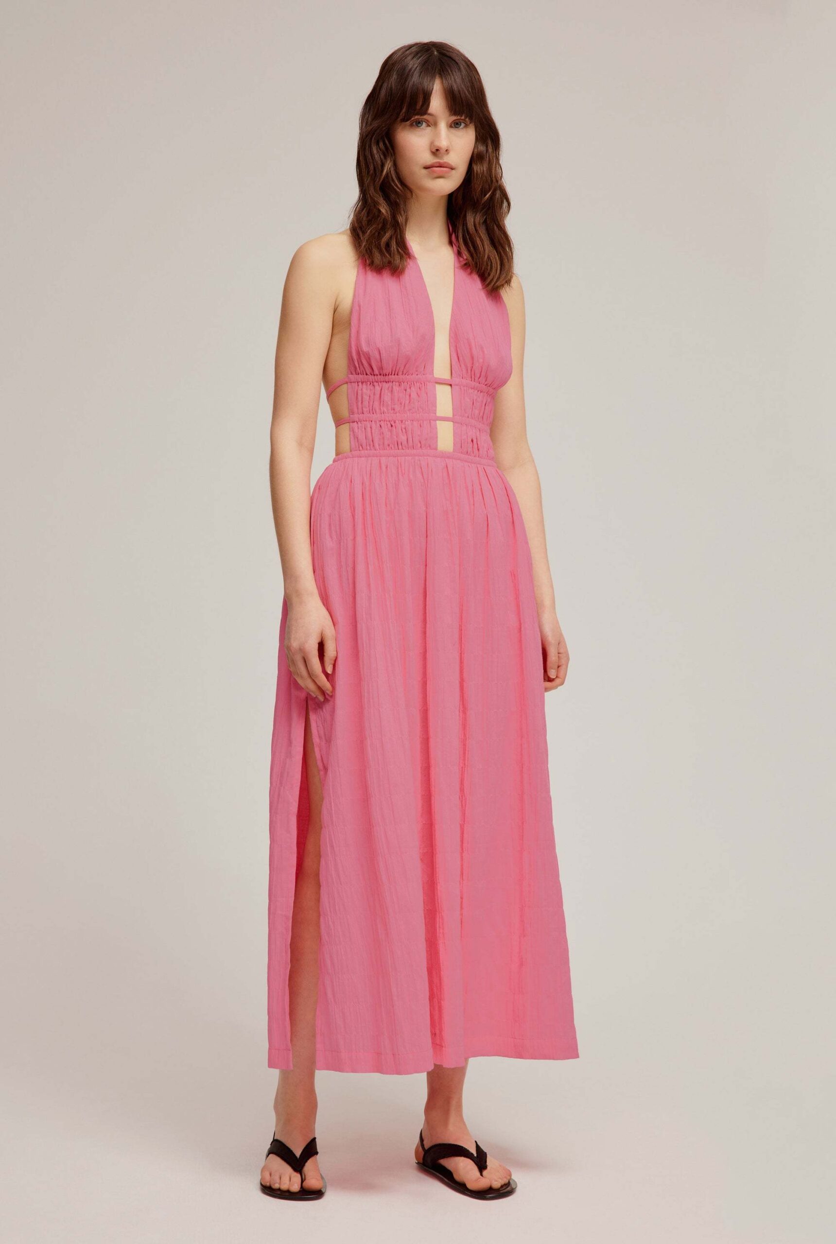 3547-Ruched-Halter-Maxi-Dress-Bright-Pink 0003 2000x crop center