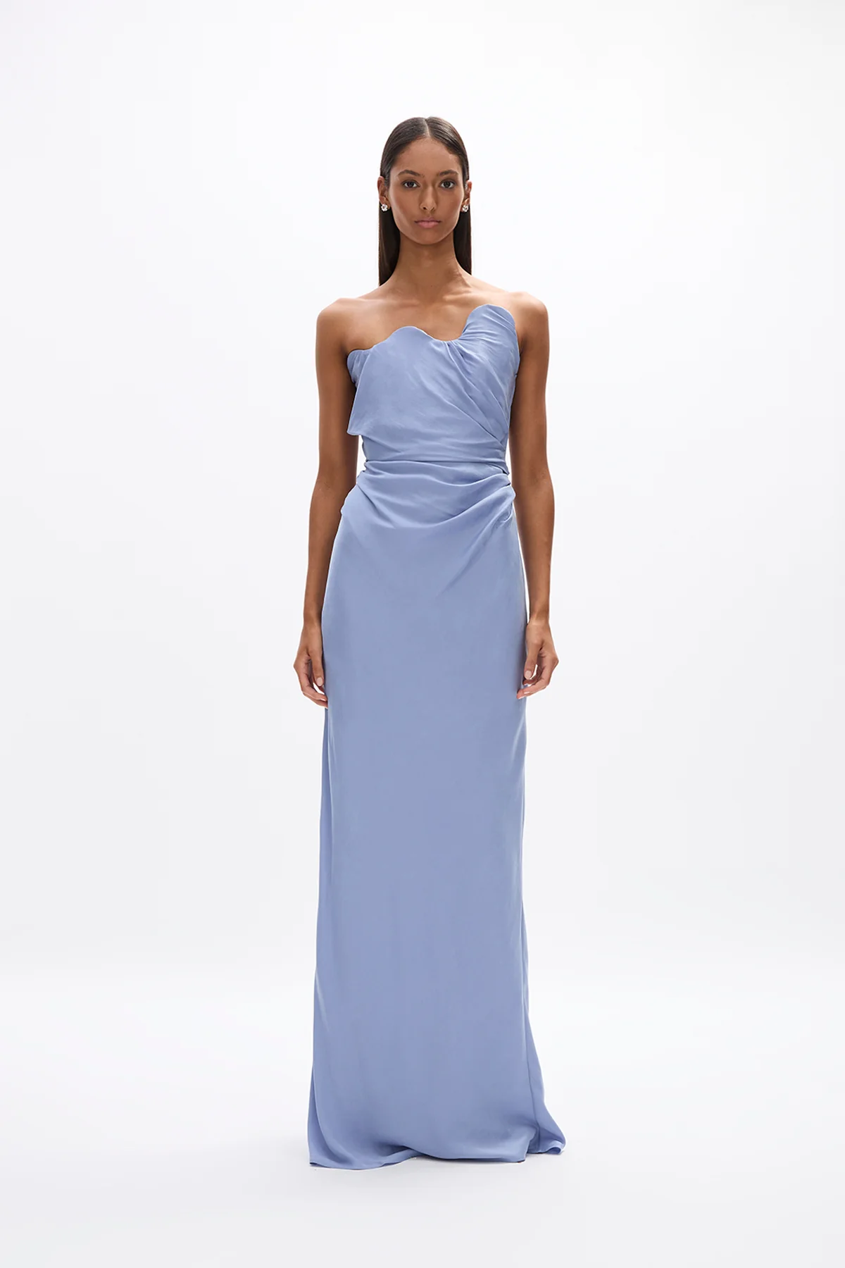 rachel gilbert blue dress Rachel Gilbert Monique Sky Blue Tucked Off Shoulder Gown