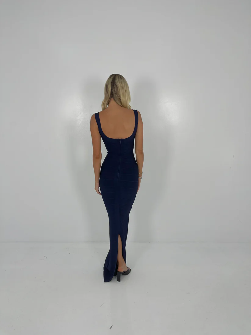 Hervé Léger Navy Round Neck Gown in Navy for Hire