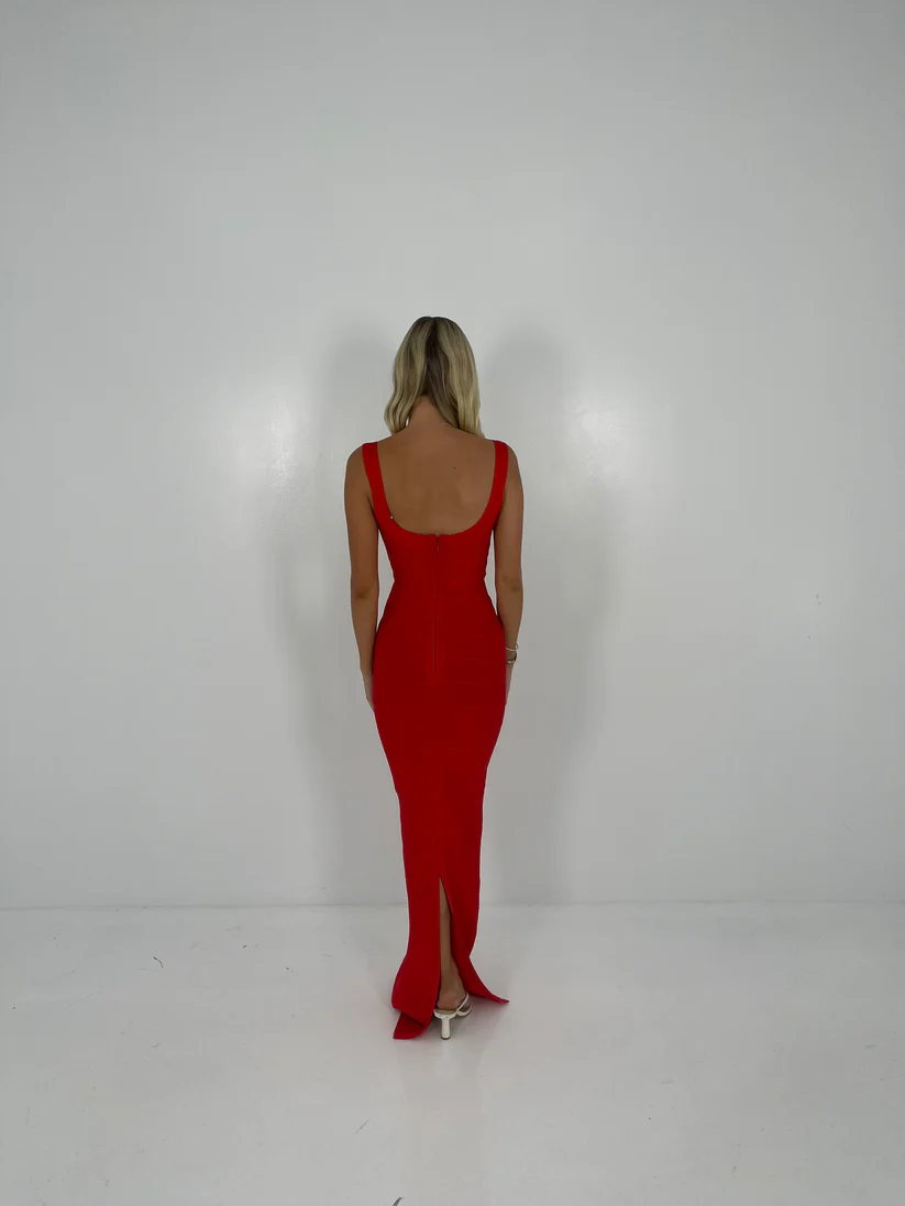 Hervé Léger Red Round Neck Gown in Red for Hire