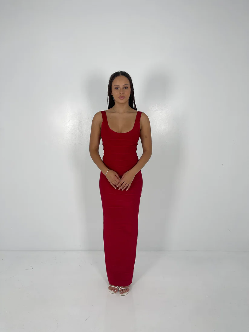 Hervé Léger Cranberry Round Neck Gown in Red for hire