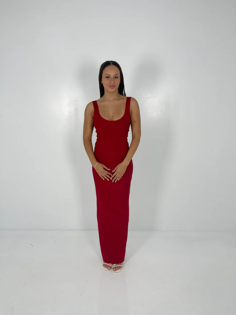 Hervé Léger Cranberry Round Neck Gown in Red for hire