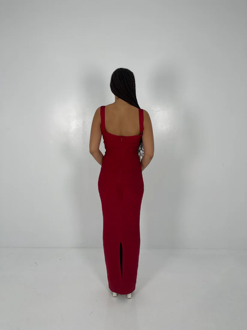 Hervé Léger Cranberry Round Neck Gown in Red for hire