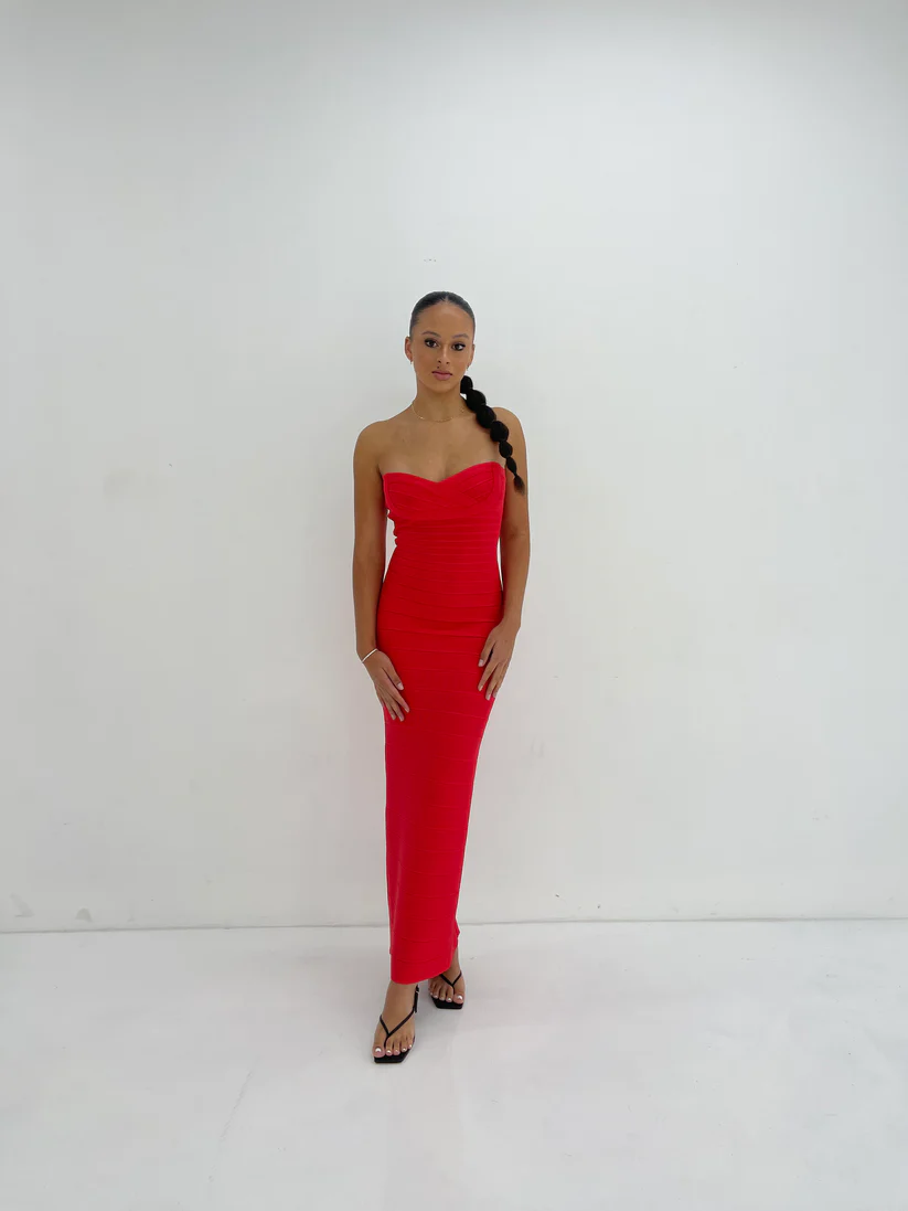 Hervé Léger Red Sweetheart Strapless Gown in Red for Hire