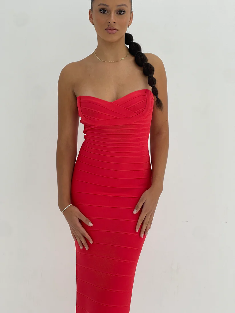 Hervé Léger Red Sweetheart Strapless Gown in Red for Hire