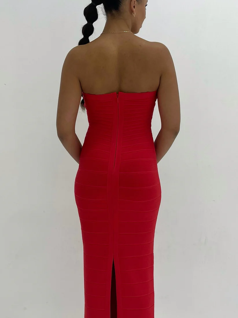 Hervé Léger Red Sweetheart Strapless Gown in Red for Hire