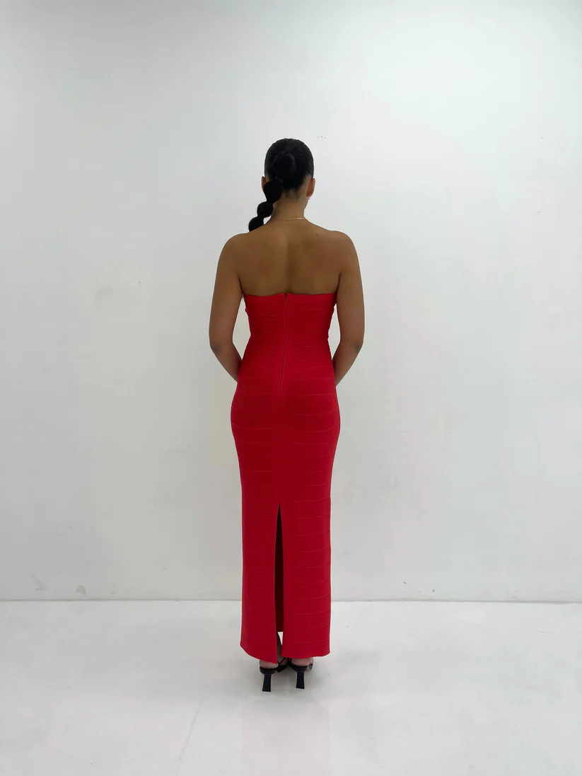 Hervé Léger Red Sweetheart Strapless Gown in Red for Hire