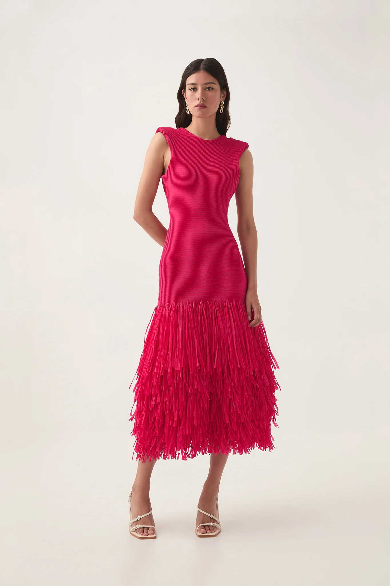 aje rushes raffia knit dress Midi in Fuschia – Rent a Dress SEP26DOD