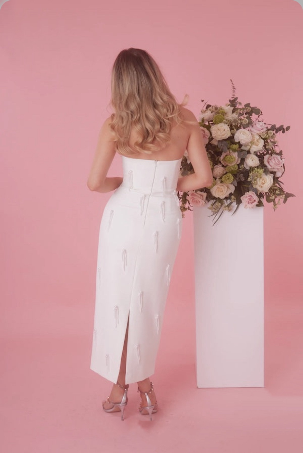 Ultimate Muse Embellished Strapless Midi dress White Ivory size 12 for hire