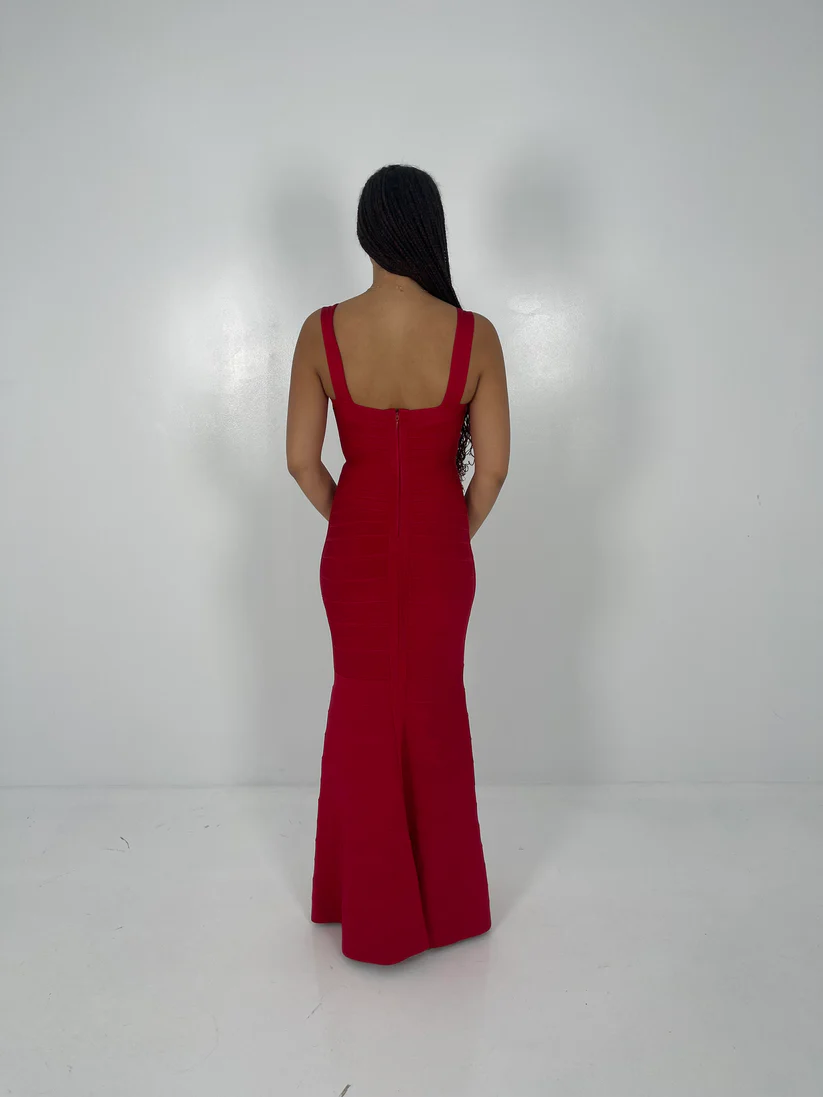 Hervé Léger Red Bandage Crossover Gown for hire