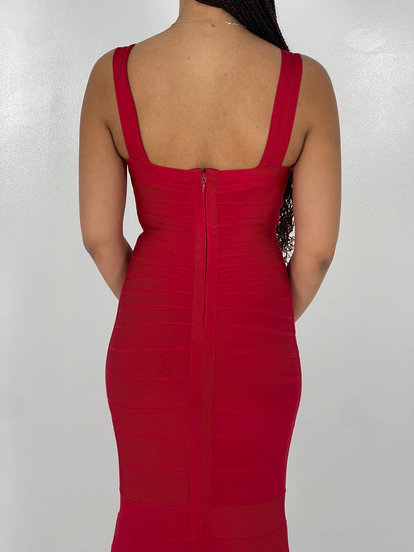 Hervé Léger Red Bandage Crossover Gown for hire
