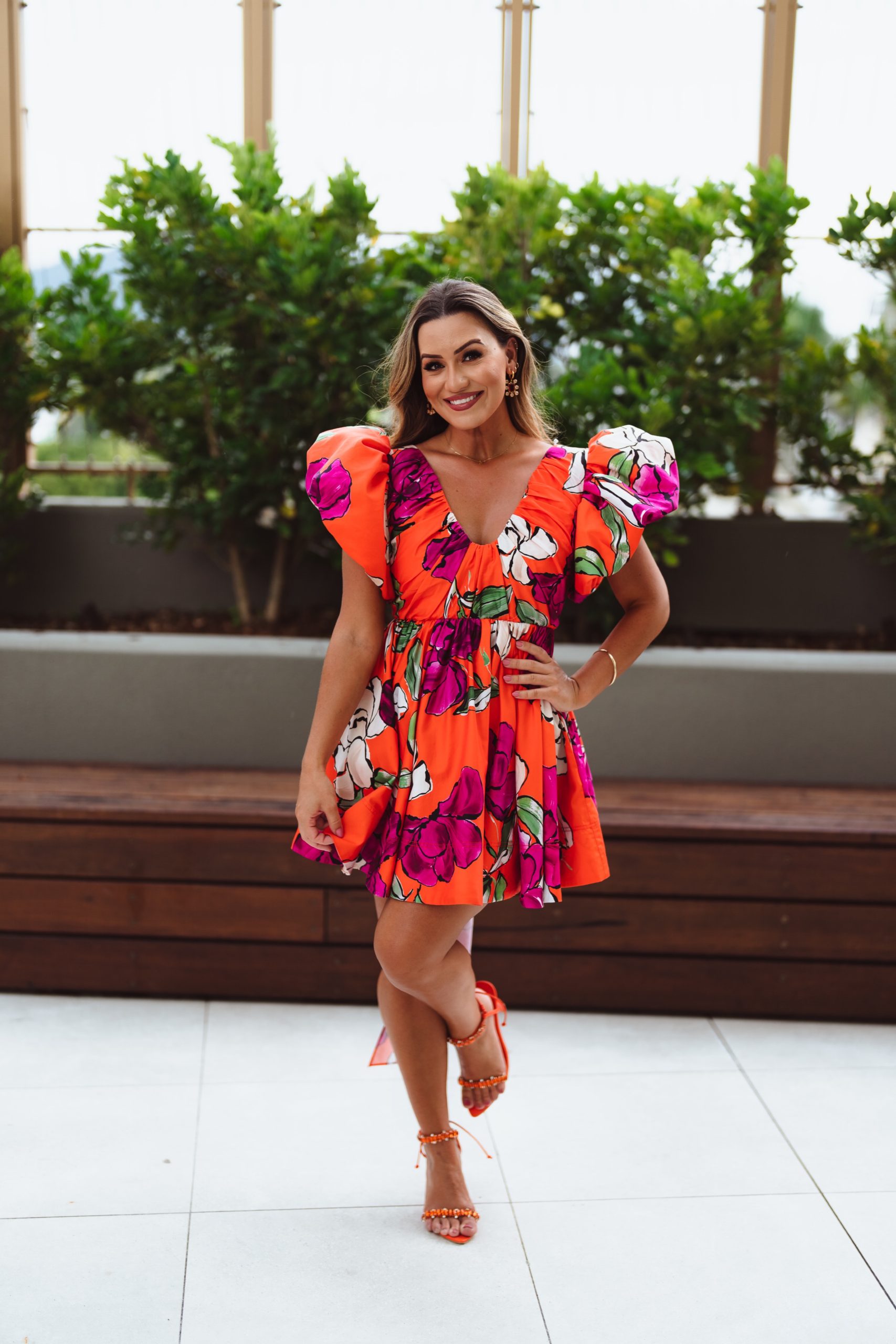 Aje Greta Bow Mini Dress Orange