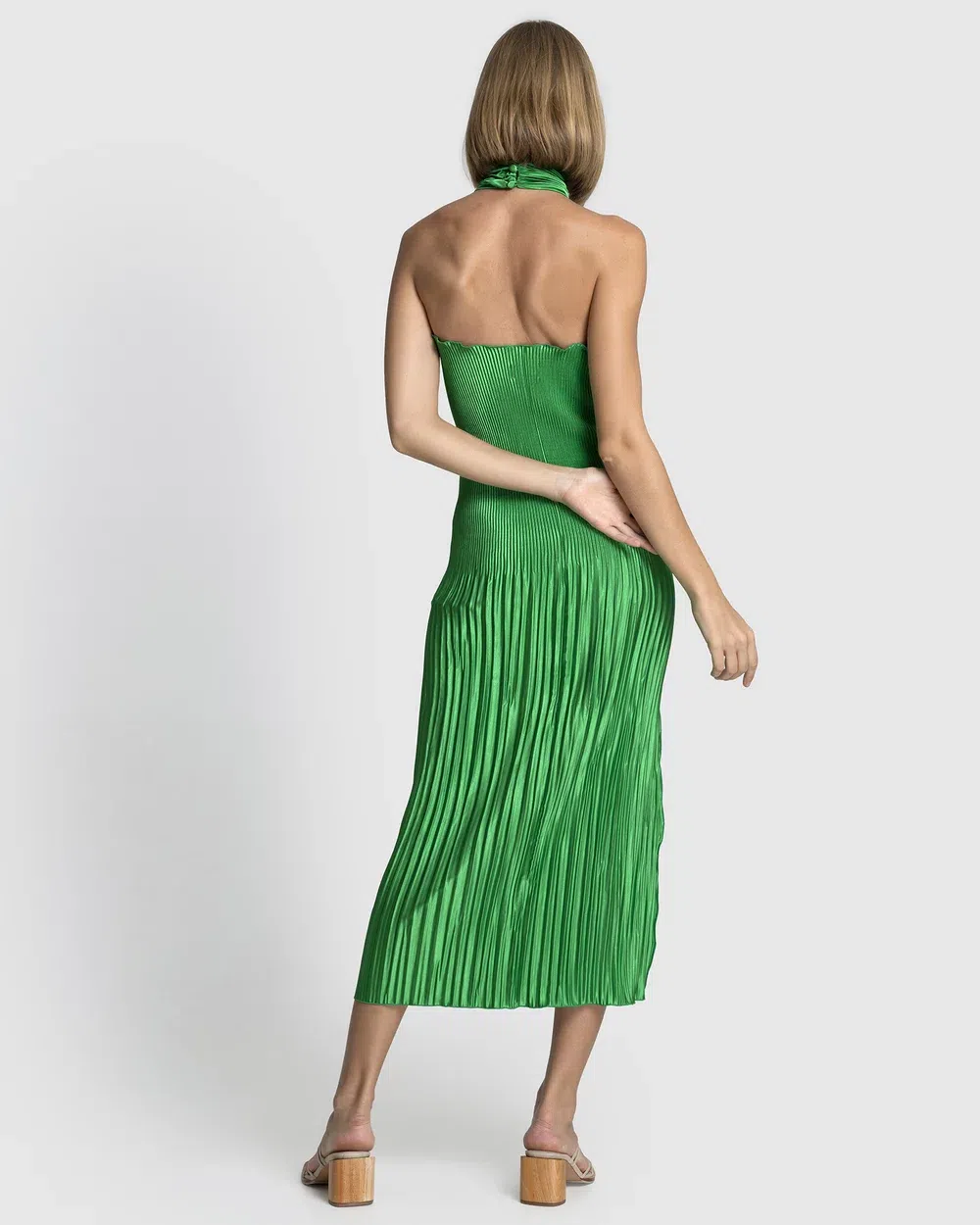 Lidee Soiree Halter Midi Dress in Bright Green