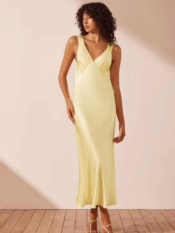 Shona Joy La Lune Plunged Midi Dress in Lemon