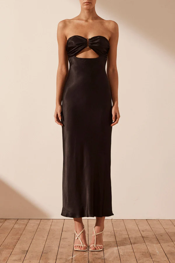 5038-32 01233104 CAMILLE STRAPLESS BIAS CUT OUT MIDI DRESS BLACK-1575-F