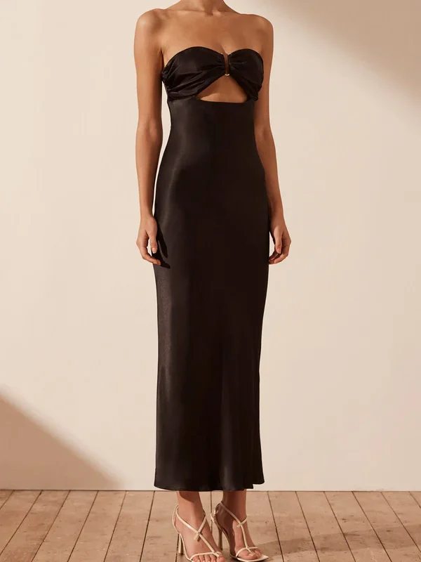 5038-32 01233104 CAMILLE STRAPLESS BIAS CUT OUT MIDI DRESS BLACK-1579-A