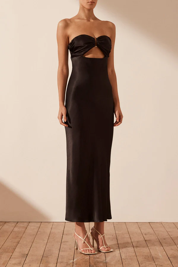 5038-32 01233104 CAMILLE STRAPLESS BIAS CUT OUT MIDI DRESS BLACK-1579-A