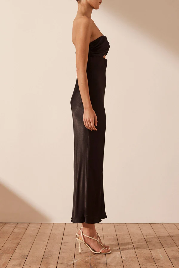 5038-32 01233104 CAMILLE STRAPLESS BIAS CUT OUT MIDI DRESS BLACK-1581-S