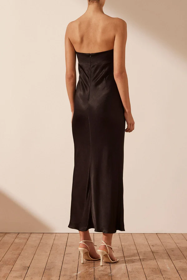 5038-32 01233104 CAMILLE STRAPLESS BIAS CUT OUT MIDI DRESS BLACK-1582-B