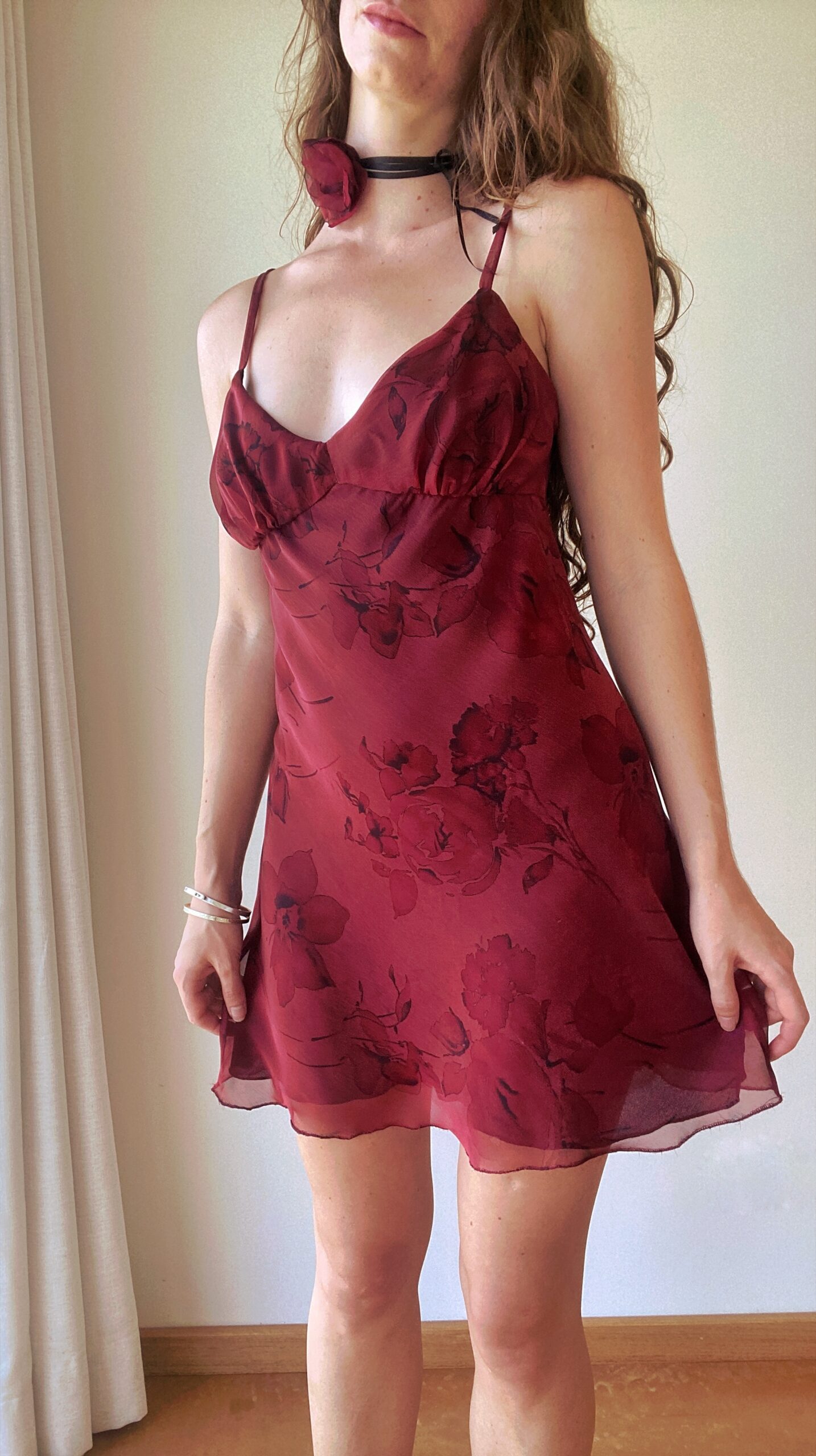 one of a kind burgundy mini dress