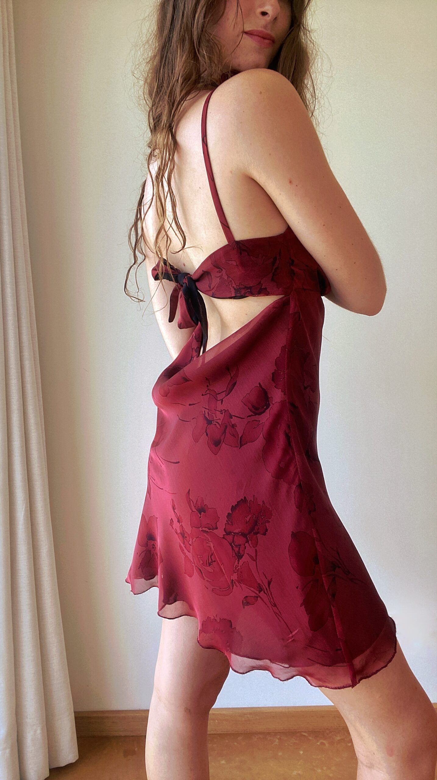 one of a kind burgundy mini dress