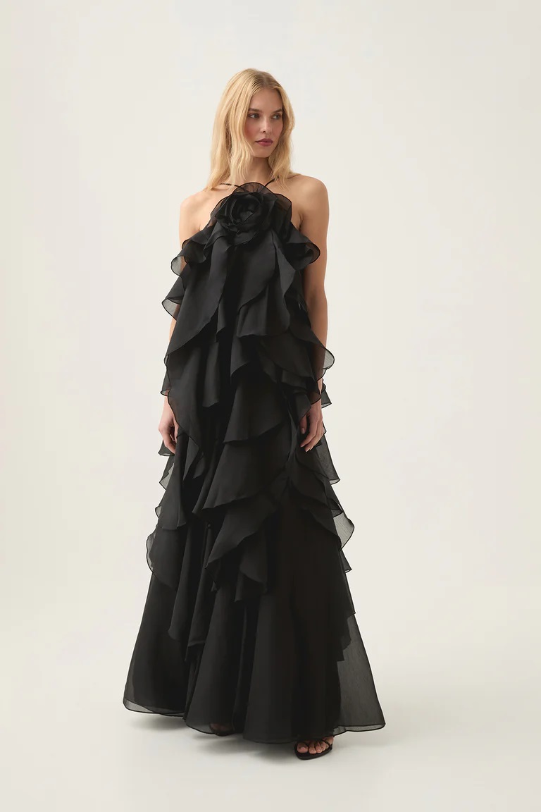 aje pandorea layered maxi dress rent Black – a Dress FR46