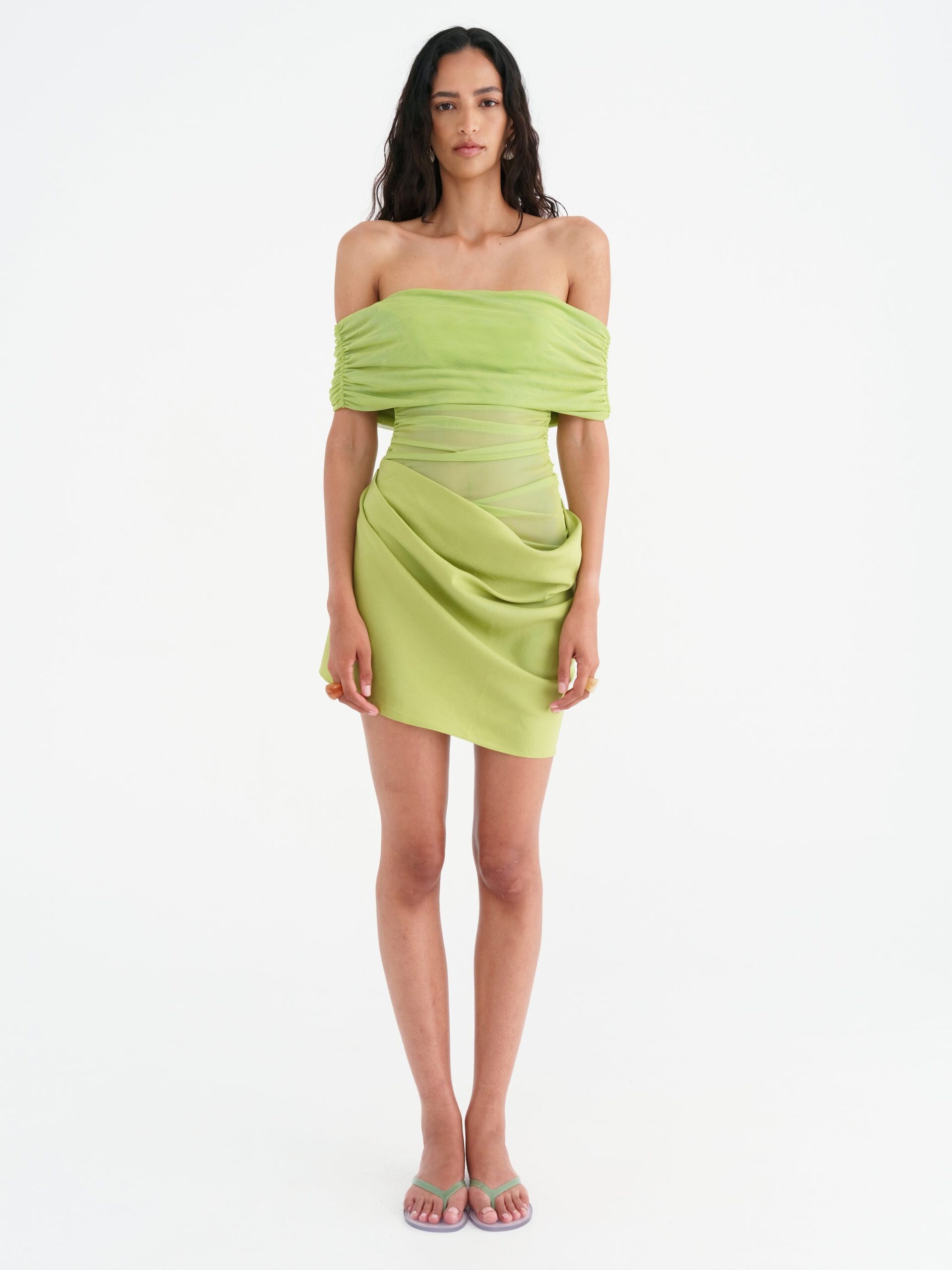 2054-Benni Nico Off Shoulder Mini Dress Apple 1
