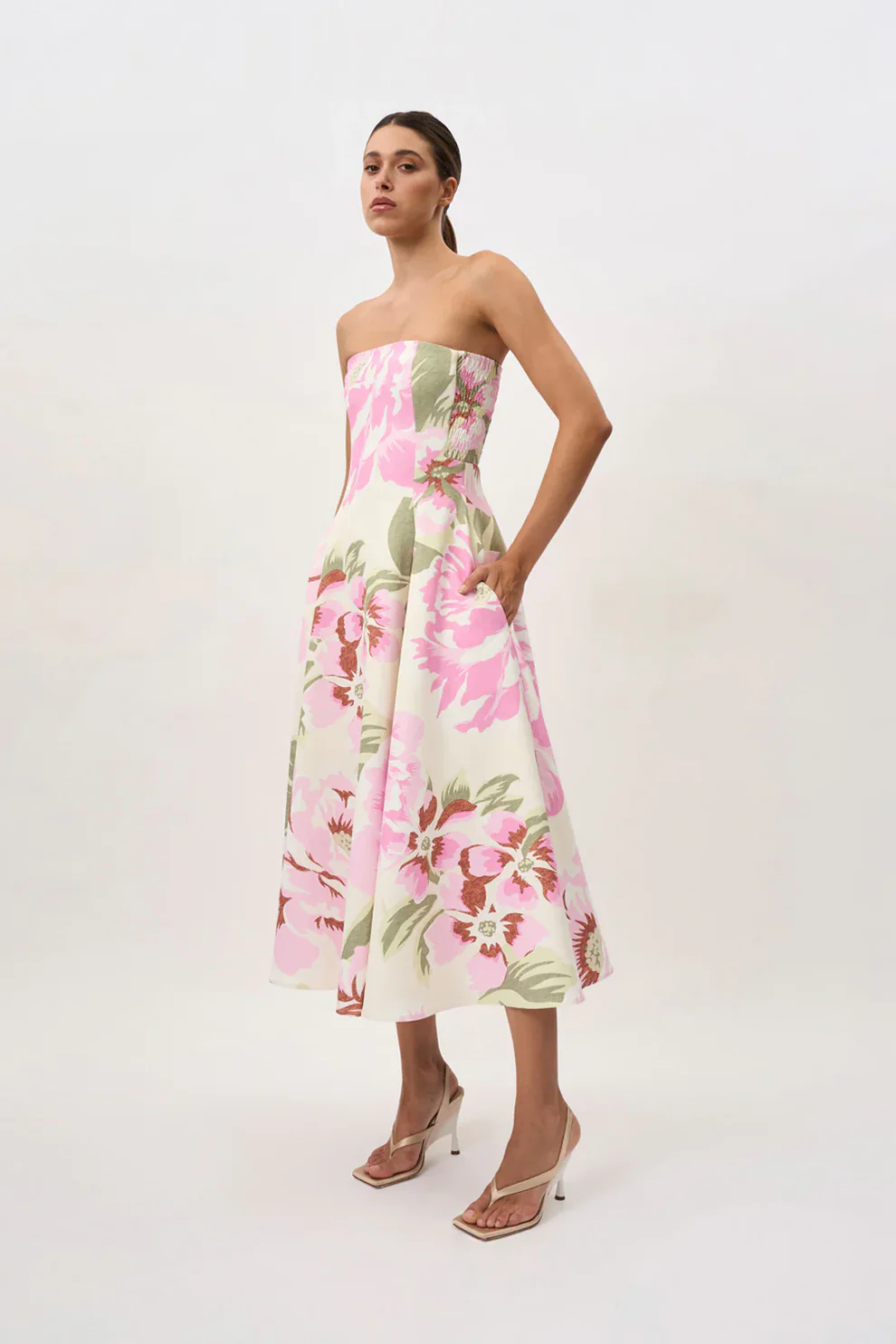 6199-THECARRIESTRAPLESSDRESS-PINKIVORYGREEN-1