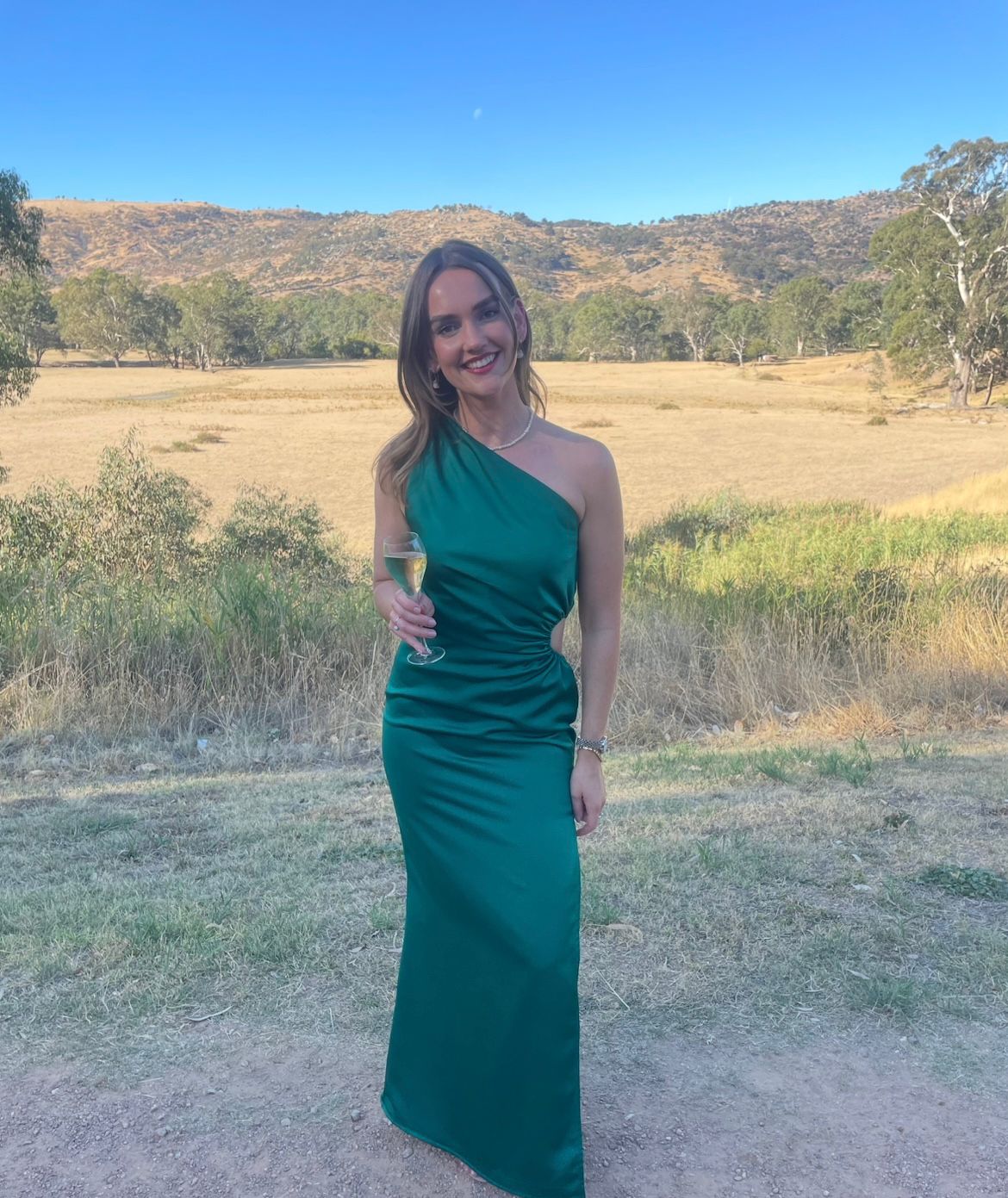 Elle Zeitoune Emerald green one shoulder maxi dress Photo